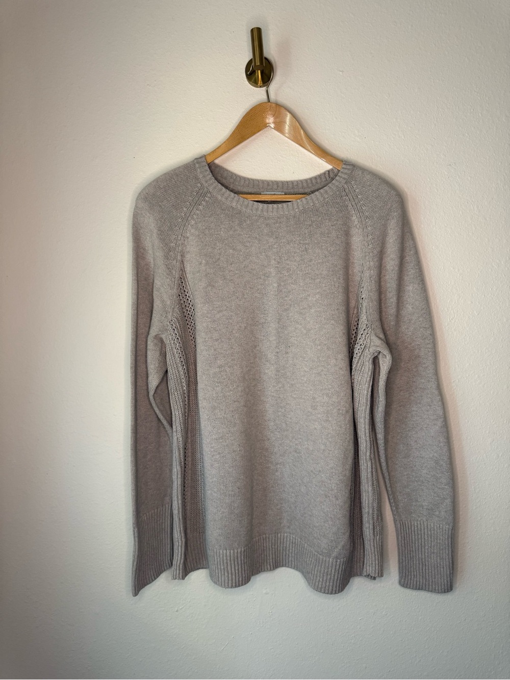 J. Jill Beige Knit Sweater Pointelle Crew Neck